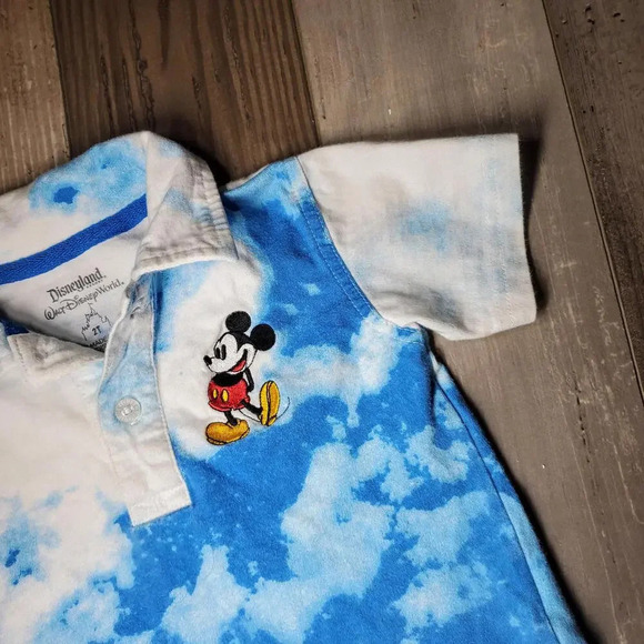 Disneyland Resort Walt Disney World Kids Toddler 2T Blue White Tie Dye Polo - Picture 4 of 8